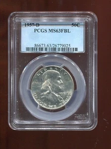1957-D FRANKLIN HALF DOLLAR PCGS CERTIFIED MS63FB (V957) - Picture 1 of 2