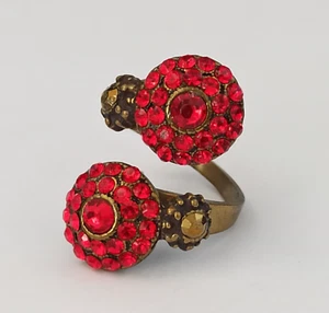 Michal Negrin Ring Red Split Shank Open Top Round Dome Statement Deco Cocktail - Picture 1 of 14