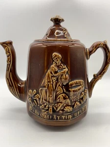 Antica teiera Bennington Rockingham smaltata gialla Ware Rebekah al pozzo - Foto 1 di 14