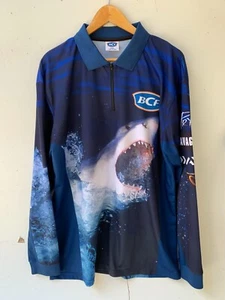 BCF Size 2XL Mens Long Sleeve Boating Camping Fishing Shirt Blue Shark 1/4 Zip - Picture 1 of 9