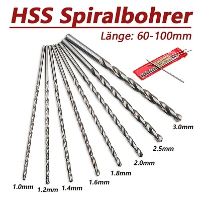 HSS Spiralbohrer Dia 1mm-3mm Extra Langer 60mm-100mm Stahlbohrer Metallbohrer - Bild 1 von 4