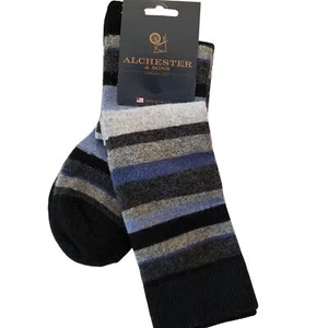 Alchester Black Blue Stripe Socks Wool Cashmere Blend Mens Luxury Dress Sz 10-13 - Picture 1 of 3