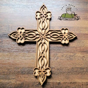 Large Wooden Ornate Cross Crucifix Sign Wall Door Hanging Plaque Ready to Paint - Picture 1 of 12