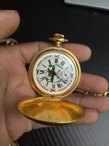 Rare Peugeot Incabloc 17 Jewels Swiss Made Pocket Watch Horse Jockey Horses Nice - Picture 1 of 7