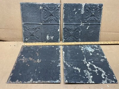 4pc Lot 11.5" x 11.5" Antique Ceiling Tin Metal Reclaimed Salvage Art Craft Deco - Image 1 of 4