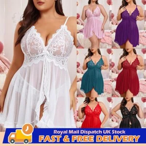 Plus Size Women Sexy Lace Nightdress Lingerie Babydoll Sleepwear Briefs Knickers - Picture 1 of 29