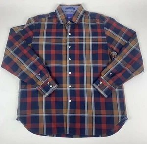 TOMMY BAHAMA Men's Sz L Long Sleeve Plaid Casual Shirt Blue Red Flip Cuffs. - Picture 1 of 7