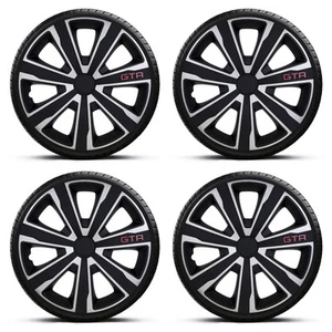 Wheel Trims 16" Black & Silver GTR Hub Caps x4 Fits Nissan Almera - Picture 1 of 3