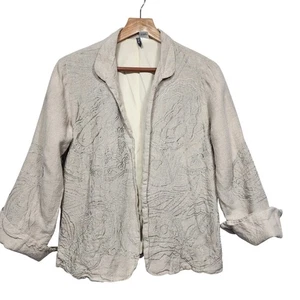 Women's Beige Embroidered Anu 100% Linen Open Front Blazer Sz Small - Picture 1 of 7