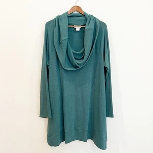 Soft Surroundings Top 3X Green Cowl Neck Long Sleeve Knit Stretch Sweater Tunic - Picture 1 of 9