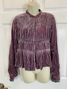 Rebecca Taylor Velvet Smocked Jacket Women’s Sz 6 Purple Ruffle Cuff Boho Luxe - Picture 1 of 10