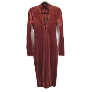 Michael Costello x Revolve Kleid Midi Schulterpolster Samt Langarm Orange M - Bild 1 von 5