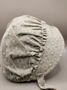 Primitive Prairie Child Bonnet  Cotton Sage Green Calico Print - Picture 1 of 4
