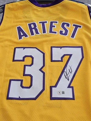 Camiseta Ron Artest Autografiada/Firmada Amarilla Personalizada Metta World Peace Foto 1 de 4