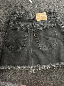 Levis Orange Tab Black Mini Short Denim Skirt Fringe Size 6 - Picture 1 of 3