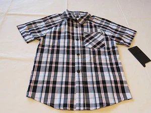 Boy's kids youth Hurley 6 881859 249 black white plaid button up shirt boys NWT - Picture 1 of 3