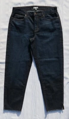 Pantalones de mezclilla orgánicos elásticos azules oscuros EILEEN FISHER EE. UU. M 10 BOYFRIEND dobladillos deshilachados Foto 1 de 4