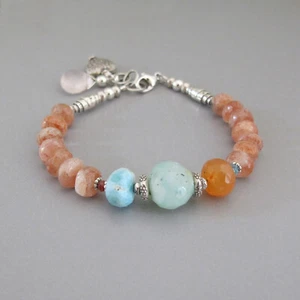 djs Sundance Sol Sunstone Opal Larimar Heart Sterling Silver Bracelet Lk Catalog - Picture 1 of 6