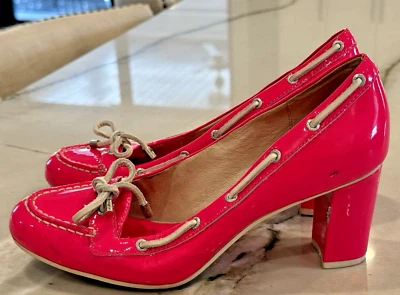 Hot Pink Jeffrey Sperry Top-Sider Patent Leather Chunky Heels-Size 8 - Image 1 of 4