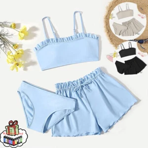 Toddler Girl's 3 Piece Swimsuits Soild Bikini Summer Girls Bikini Swimwear Set - Picture 1 of 14