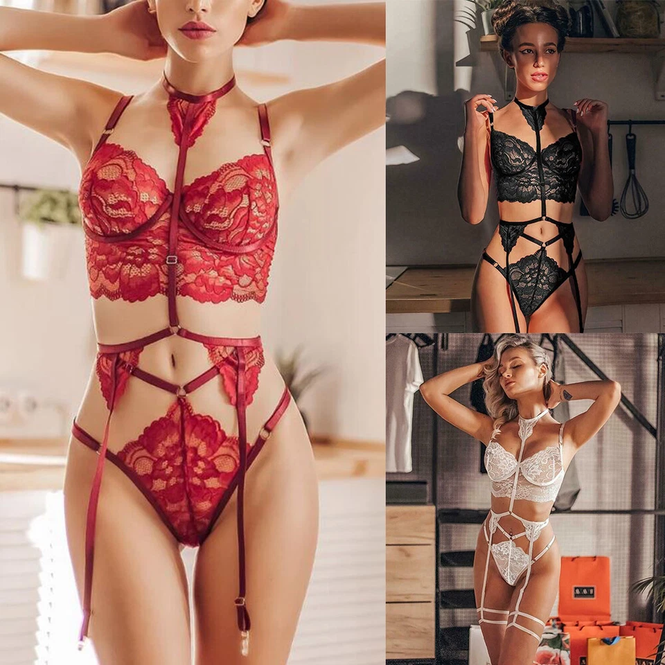 Sexy Lady Pajamas Lingerie Teddy Lace Underwear Dress w/Thigh Strap Bodysuit - Image 1 of 1