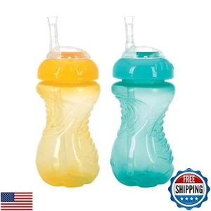 Taza sin derrames Nuby 2PK con pajita flexible, 10 oz, los colores pueden variar (paquete de 2) - Imagen 1 de 5