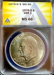 1976-D Eisenhower Dollar - Type 1 - ANACS MS66 - VAR 1 - Combined Shipping - Picture 1 of 4