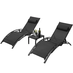 Set of 2 Sun Loungers with Table Aluminium and Textilene Sun Lounger Deckchair - Picture 1 of 11