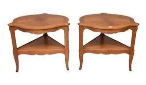 Pair of Baker French Provincial Louis XV Style Walnut Two-Tier Sides End Tables - Picture 1 of 4