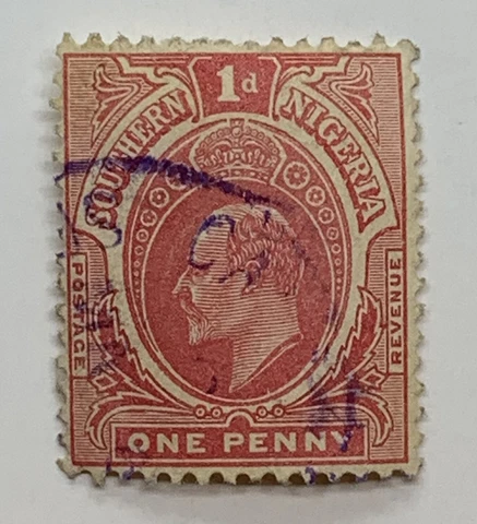 1907 SOUTHERN NIGERIA STAMP #33 SMALL D WITH PURPLE CANCEL Cover