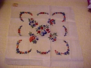 VTG Carol Stanley Hanky w/ Fruit and Flowers Original Paper Label - Picture 1 of 3