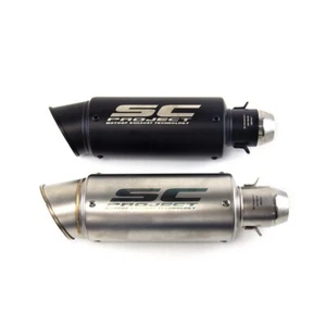 Slip-on 51mm 2" Universal Motorcycle Exhaust Muffler Pipe Tail Tips Black/Silver - Picture 1 of 8