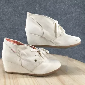 Mad Paw Ankle Boots Womens 11 Beige Lace Up Wedge Heel Casual Comfort Canvas - Picture 1 of 20