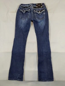 Miss Me Jeans Womens 27 Bootcut Lowrise Embellished Sequined Western Denim Blue - Picture 1 of 11