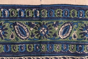 BRUNSCHWG & FILS Floral Trim blue green hand printed linen India remnants - Picture 1 of 7