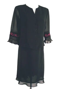 NWOT Cynthia Howie-Maggie Boutique Black Crepe Skirt & Jacket Set-Embroidery 10P - Picture 1 of 12