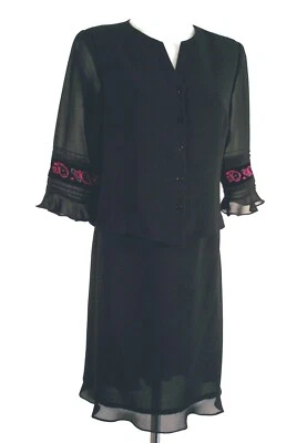 NWOT Cynthia Howie-Maggie Boutique Black Crepe Skirt & Jacket Set-Embroidery 10P - Image 1 of 4