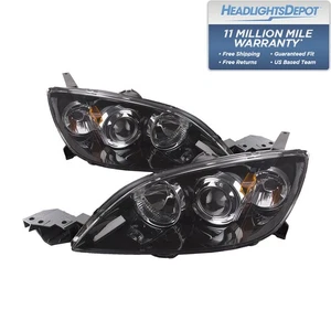 Headlight Set Fits 04-2009 Mazda 3 Hatchback MPS Mazdaspeed Gen 1 Black Halogen - Picture 1 of 7