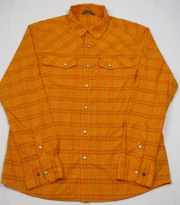 Stio Long Sleeve Pearl Snap Plaid Gorpcore Outdoor Athletic Orange Shirt Medium - Picture 1 of 3