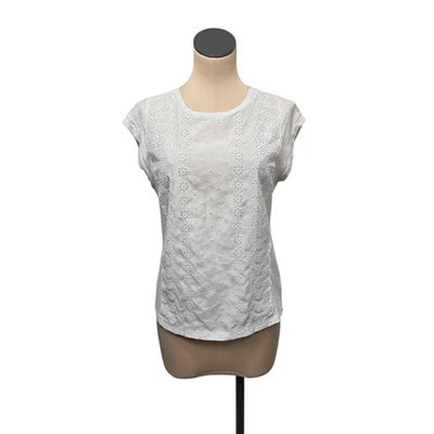 Camisa J Crew Para Mujer Pequeña Blanca Ojales Frontales Bordada Manga Corta Informal Top Foto 1 de 4