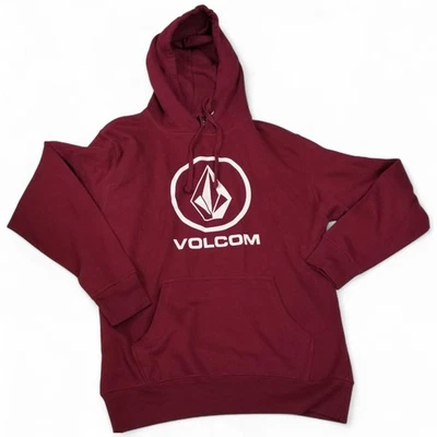 Volcom Hoodie Mens Medium Burgundy Circle Stone Logo Graphic Pullover Skate New - Image 1 of 4