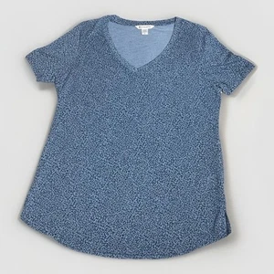 Athleta V-Neck Top Women’s Size Large Blue Animal Print Short Sleeve - Picture 1 of 4