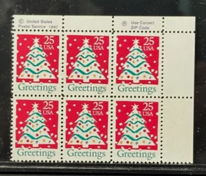 US Stamp Scott #2515, 25c, Christmas 1990, Tree, Block of 6, MNH - Picture 1 of 1