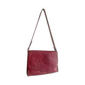 Patricia Nash rote Schultertasche handbesetztes Leder Santillana gewellter Rand - Bild 1 von 14