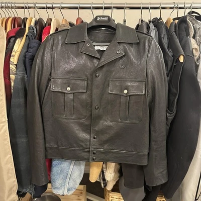 Jaqueta de Couro Masculina Maison Margiela 48 Preta Polícia Moto Itália - Imagem 1 de 4