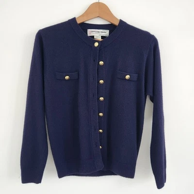 Crystal Kobe Women's Navy Cardigan With Gold Buttons, Size Small Foto 1 de 4