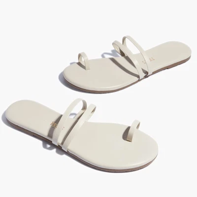 Tkees Leah Strappy Sandals Stone Grey Leather Toe Flat Slides Sz 11 Women's - Image 1 of 4