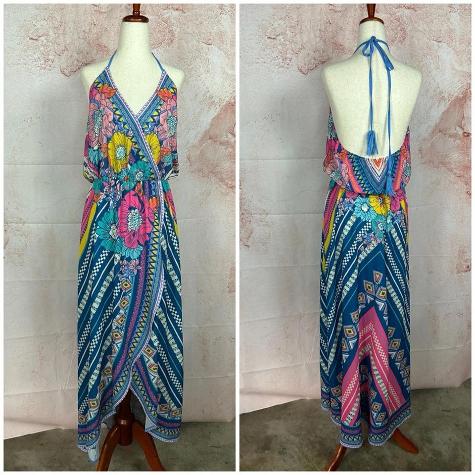 TOMATE VOLADOR Playa Diosa Boho Maxi Vestido Talla L Festival Vacaciones Artístico Atrevido Foto 1 de 4