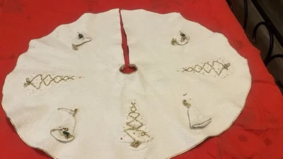 Falda Árbol de Navidad Vintage Marfil Invierno Blanco Oro Árboles de Navidad  Foto 1 de 4