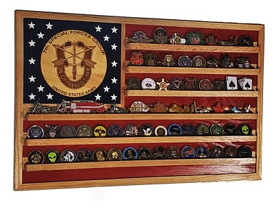 US Army 7th Special Forces Group Challenge Coin Display Flag 70-100 Coins Trad - Image 1 of 4